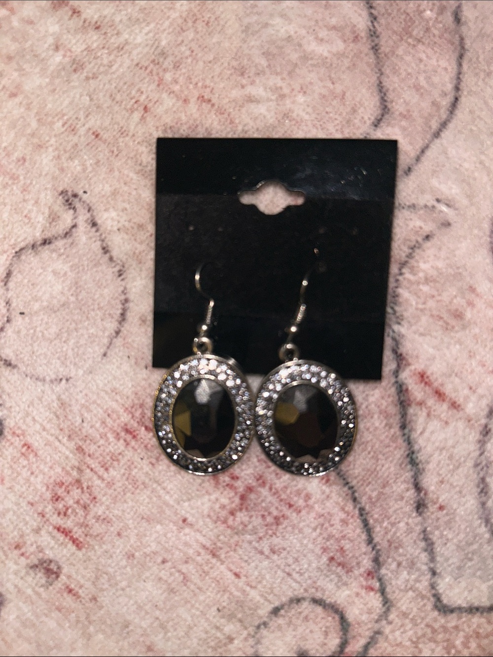 Silver-Tone Black Crystal Halo Drop Earrings